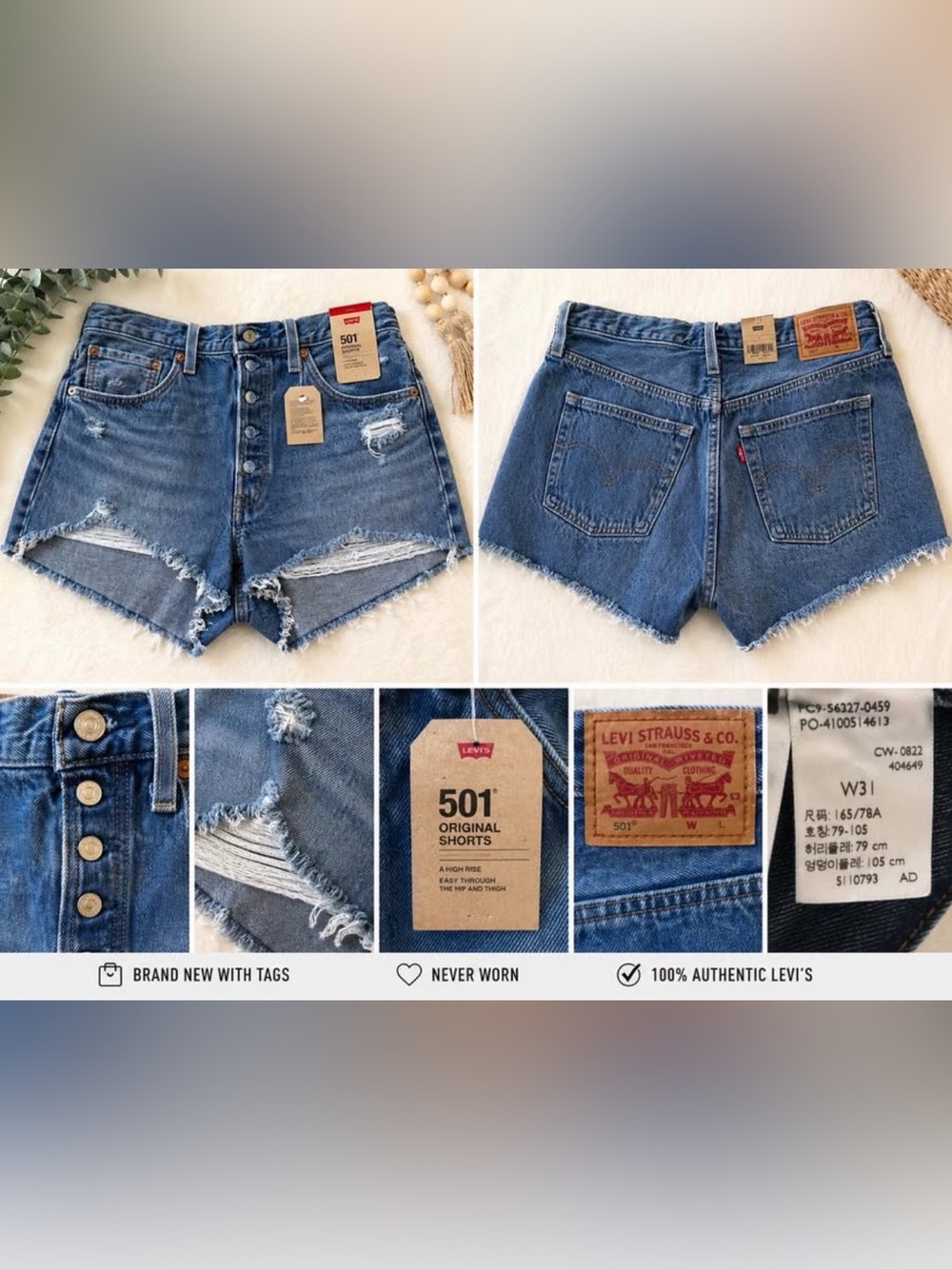 NEW WITH TAGS Levi’s 501 Original Shorts W31 High Rise Button Fly Women’s Denim